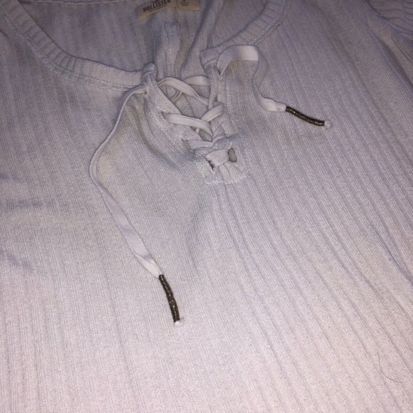 Long Sleeve White Lace Up Hollister Top - Picture 2 of 3